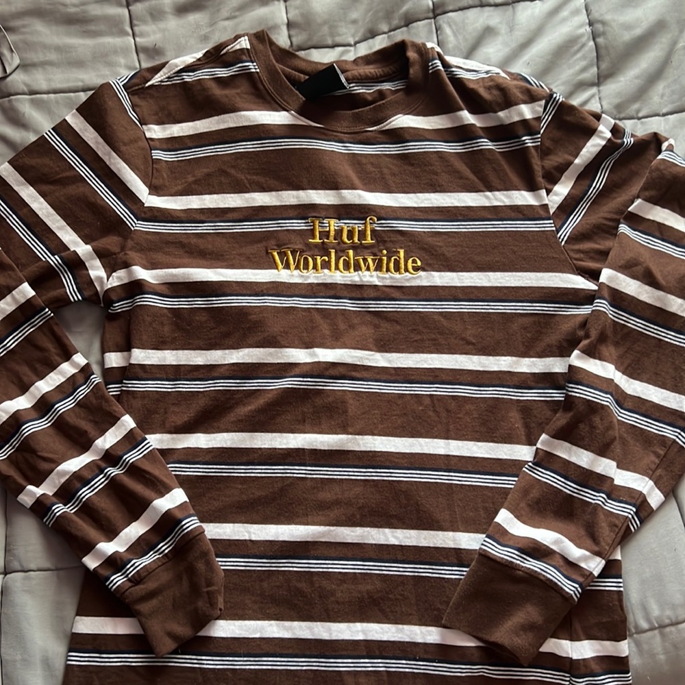 long sleeve brown striped huf shirt